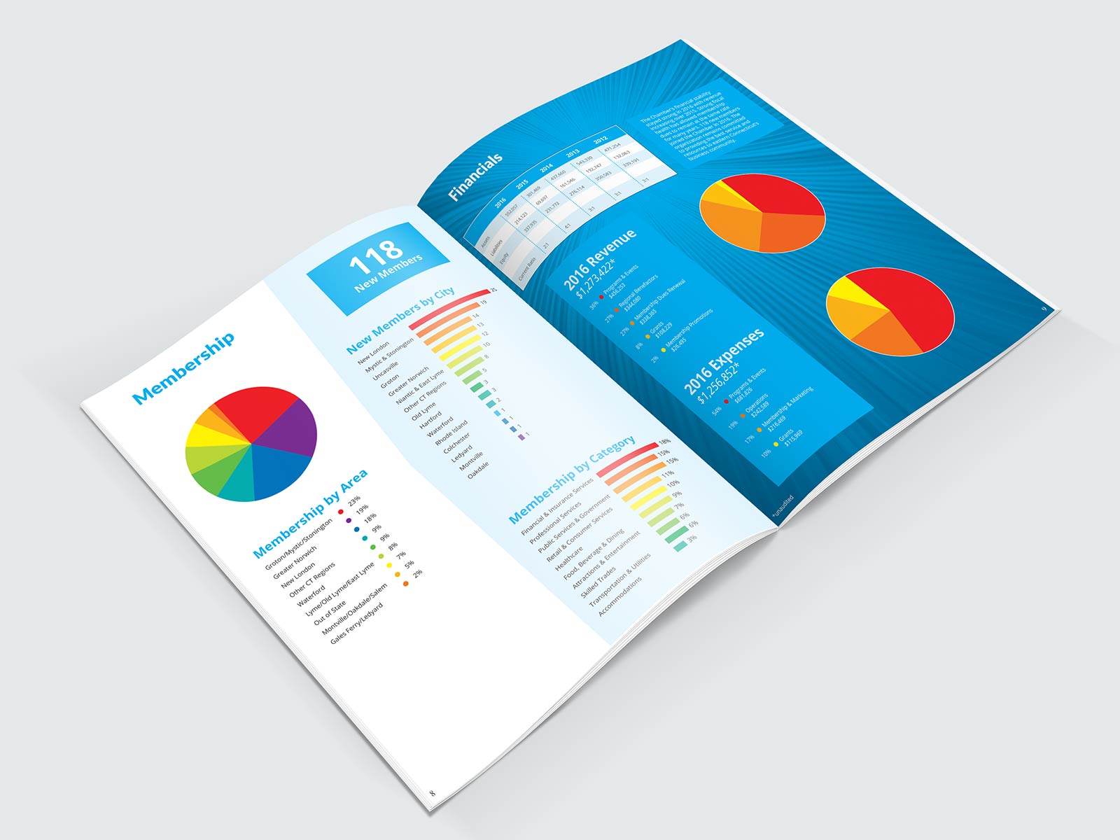 Annual report inside financials and membership charts